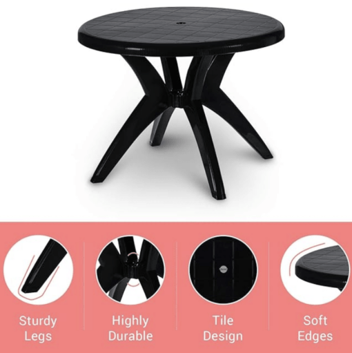 Supreme Marina 4 Seater Plastic Contemporary Round Dining Table for Home (Black) - Image 2